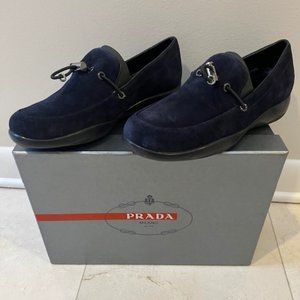 PRADA CALZATURE DONNA NAVY SUEDE TOGGLE LOAFERS DRIVERS SIZE 36 BRAND NEW